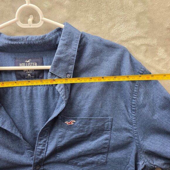 Hollister Epic Flex Stretch Button-Up Shirt Men’s XL Long Sleeve Blue - Picture 11 of 12